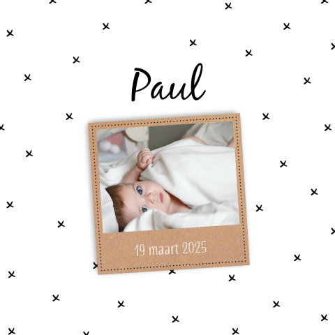 Bedankkaart met polaroid in kraftpapier-look en stoere kruisjes