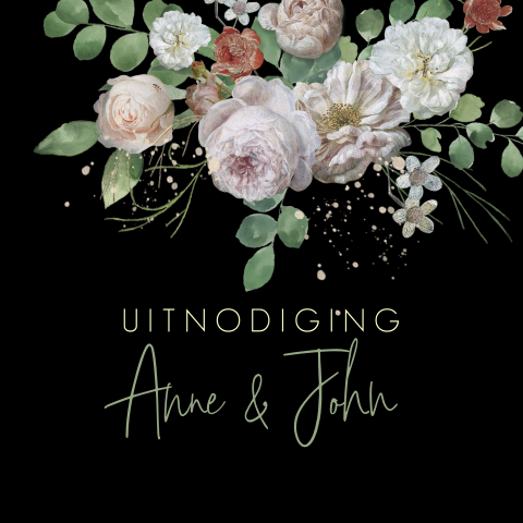 Jubileumkaart met bloemen op een zwarte achtergrond