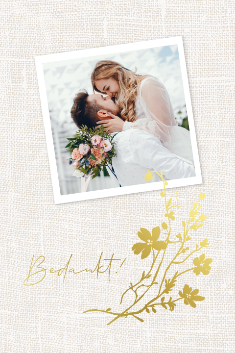 Goudfolie bedankkaart met een foto van jullie huwelijk