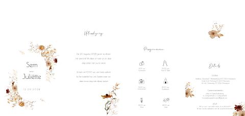 Pocketfold set bruiloft trouwkaarten romantische bloemen aardetinten