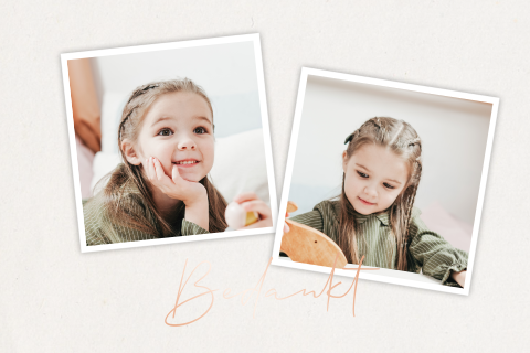 Bedankkaart communie met polaroid en rosegoudfolie