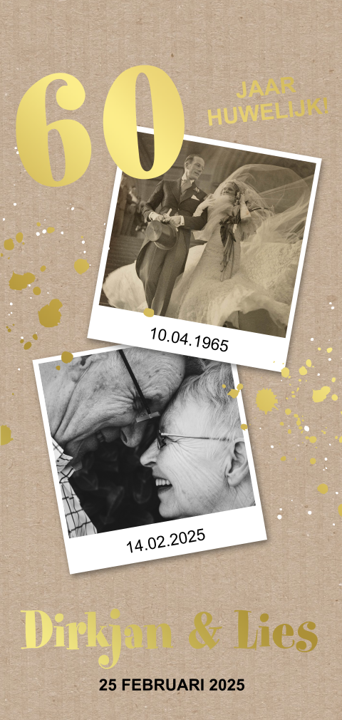 Goudfolie jubileum 60 jaar met kraftlook en spetters