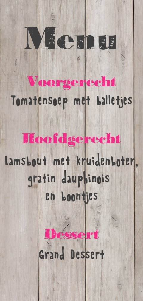 Menukaart met houten achtergrond