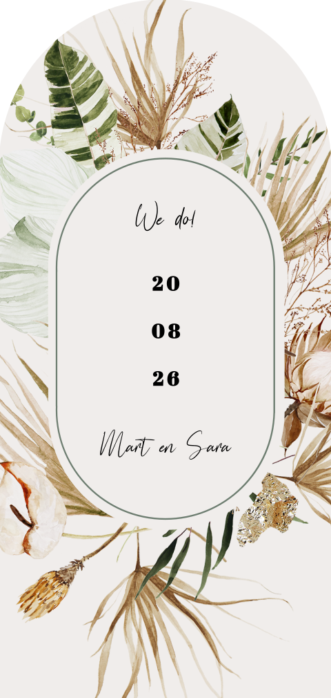 Trouwkaart in originele vorm met blaadjes