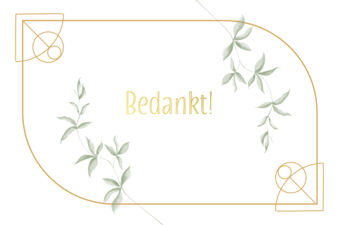 Bedankkaart met goudfolie lijnen en groene waterverf takjes