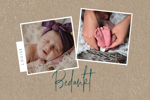 Kraft-look bedankkaart met polaroid foto's en verfspetters