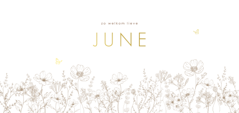 geboortekaart met beige bloemen en goudfolie
