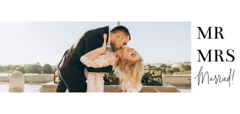 Moderne "just married" kaart in zwart wit