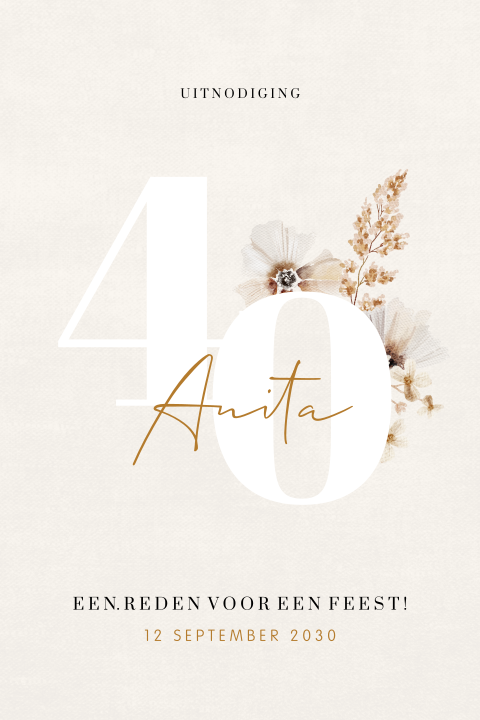 Stijlvolle verjaardag uitnodiging met veldbloemen en ronde hoeken