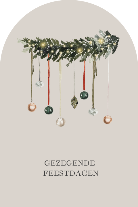 Kerstkaart met een guirlande en kerstballen