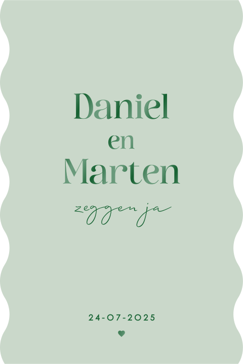 Moderne trouwkaart met ribbels en groene hoogglans