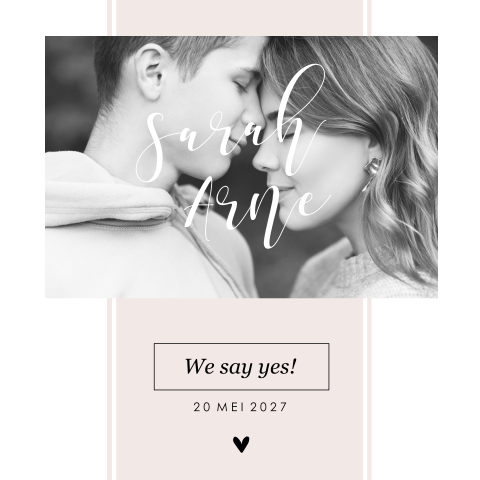 Stijlvolle huwelijk uitnodiging met foto en roze lijn in het midden