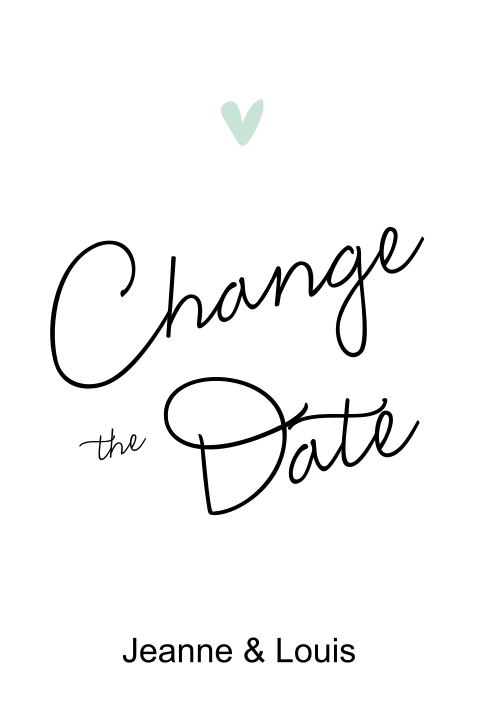 Minimalistische change the date kaart met mintgroen hartje