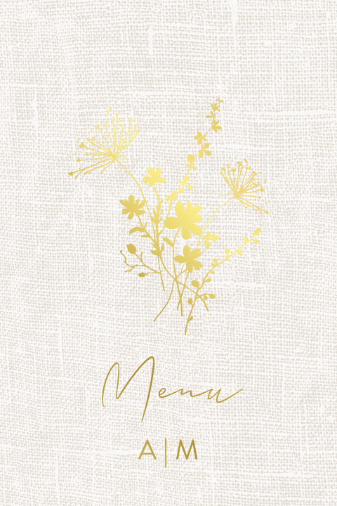 Menukaart met folie silhouet bloemen op linnen-look