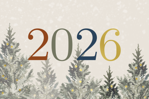 Kerstkaart met goudfolie en nieuw jaartal 2026