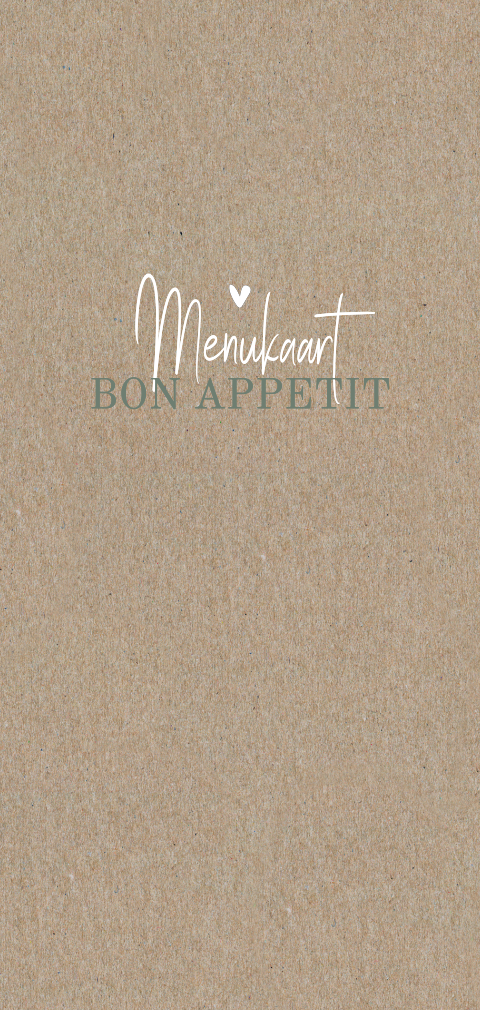 Menukaart op echt kraftpapier met witte hartjes en groene tekst