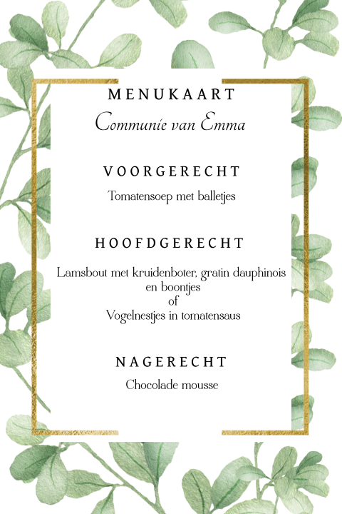 Menukaart met takjes en chique kader