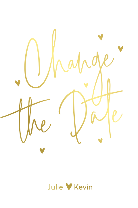 Goudfolie change the date kaart met hartjes