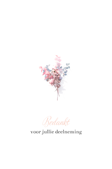 Rouw bedankkaart met bos bloemen en foto