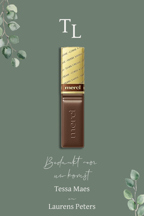 Gastgeschenk kaartje voor chocolade in groen met takjes