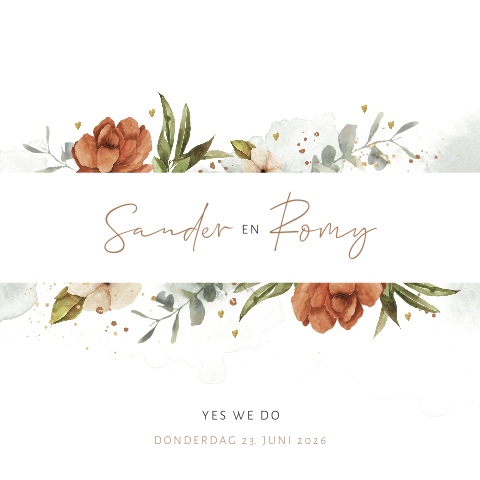 Trouwkaart in floral design met kleurrijke bloemen