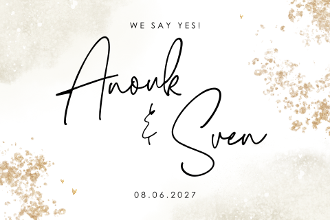 Chique trouwkaart met confetti en waterverf