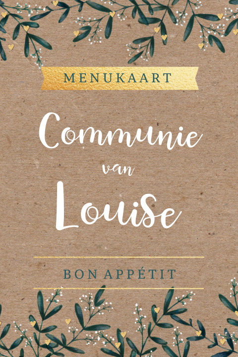 Menukaart met eucalyptus takjes op kraftlook