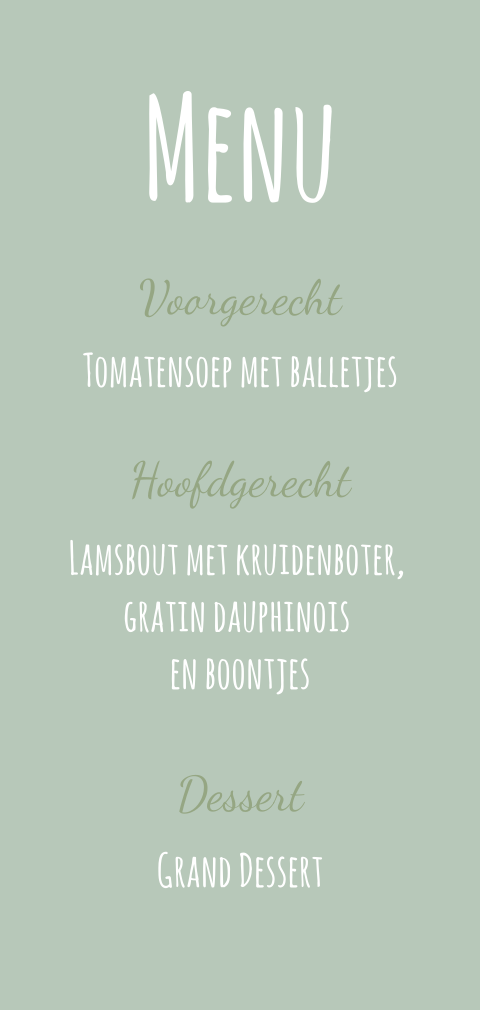 Menukaart met groene achtergrond