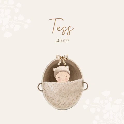 Geboortekaart met baby in mandje voor meisje