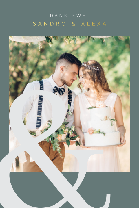 Bedankkaart met dubbelzijdige goudfolie tekst en persoonlijke foto