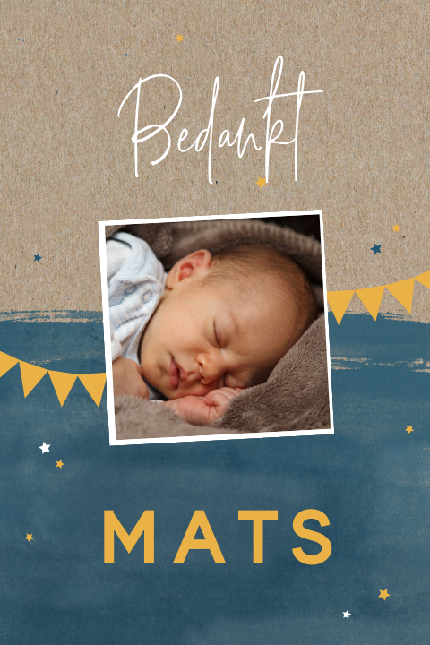 Stoere bedankkaart in kraft-look met slingers