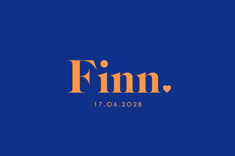 Geboortekaartje in colorblock thema met blauw en oranje