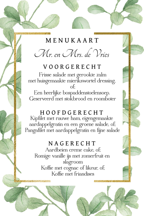 Stijlvolle menukaart met plantmotief