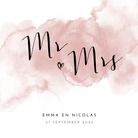 Hippe roze aquarel huwelijksuitnodiging met mrs & mrs
