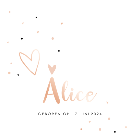 Lief geboortekaartje met roségoudfolie details