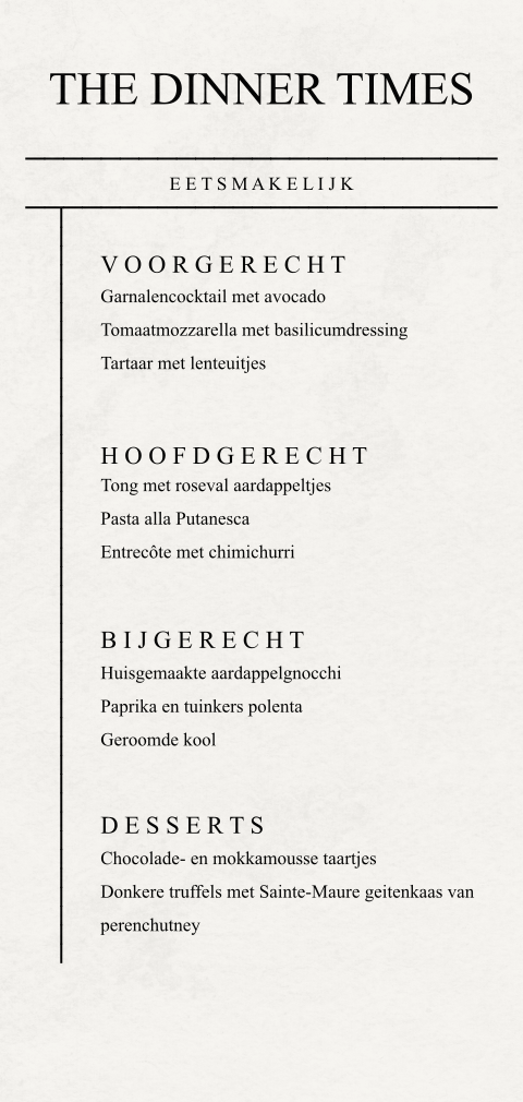 Originele menukaart in de stijl van een krant