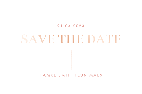 Save the date kaart met roségoudfolie en roze tekst