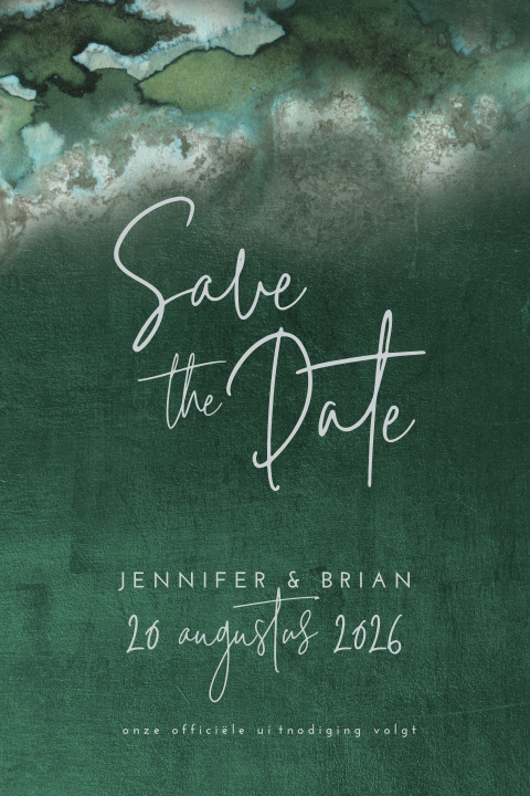 Moderne Save the Date kaart in groene watercolor