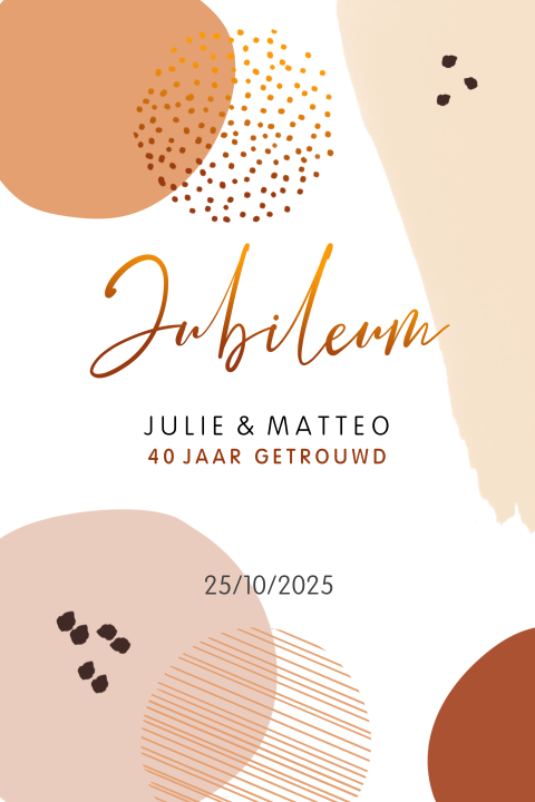 Uitnodiging voor jubileum met organische vormen in aardetinten