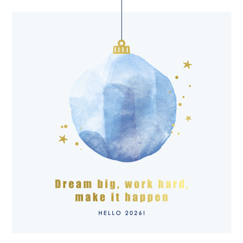 Zakelijke kerstkaart met kerstbal en goudfolie