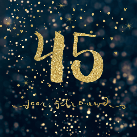 Hippe uitnodiging voor 45 jaar getrouwd met gold look letters