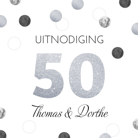 Jubileumkaart 50 jaar huwelijk met confetti in zilverkleur