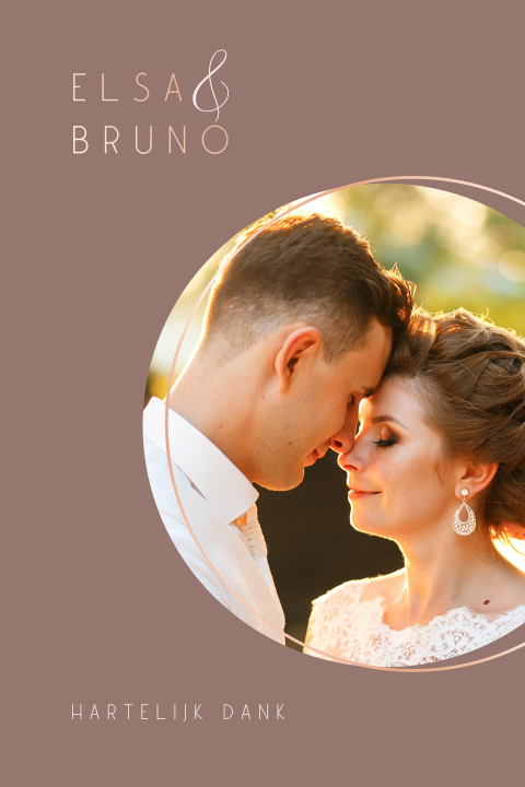 Chique bedankkaart met foto en roségoudfolie