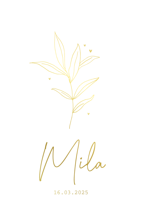 Minimalistisch geboortekaartje met goudfolie