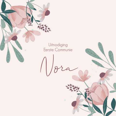 Communiekaart meisje met bloemendesign op roze achtergrond