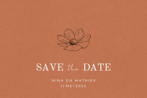 Save the date kaart met bloem en aardetinten