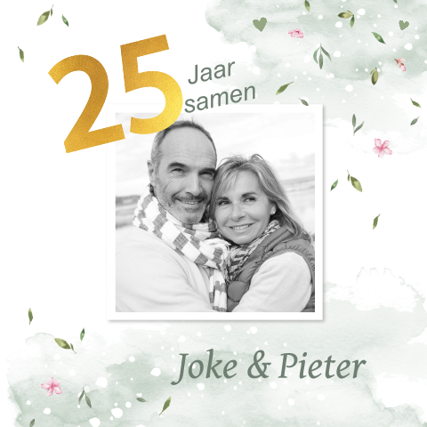 Jubileumkaart - 25 huwelijk met foto en blaadjes