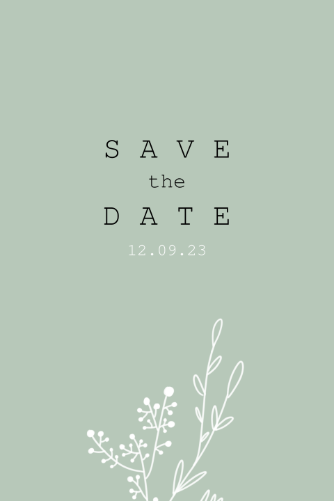 Save the date kaart met bloemen op groene achtergrond