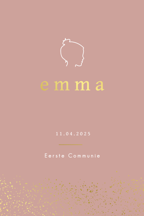 Minimalistische communie uitnodiging met goudfolie details