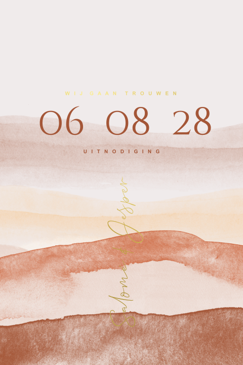 Staande trouwkaart in aquarel en goudfolie